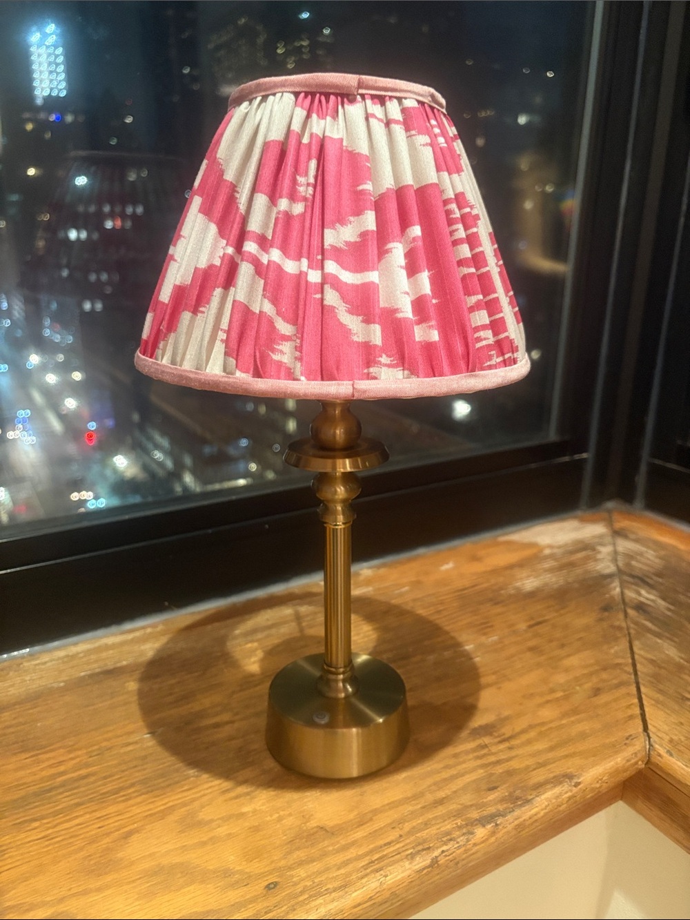 Pooky Lighting Cordless Table Lamp with Pink Patterned Fabric Shade